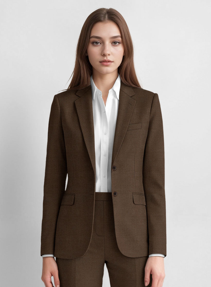 Women's Worsted Brown Wool Jacket - StudioSuits