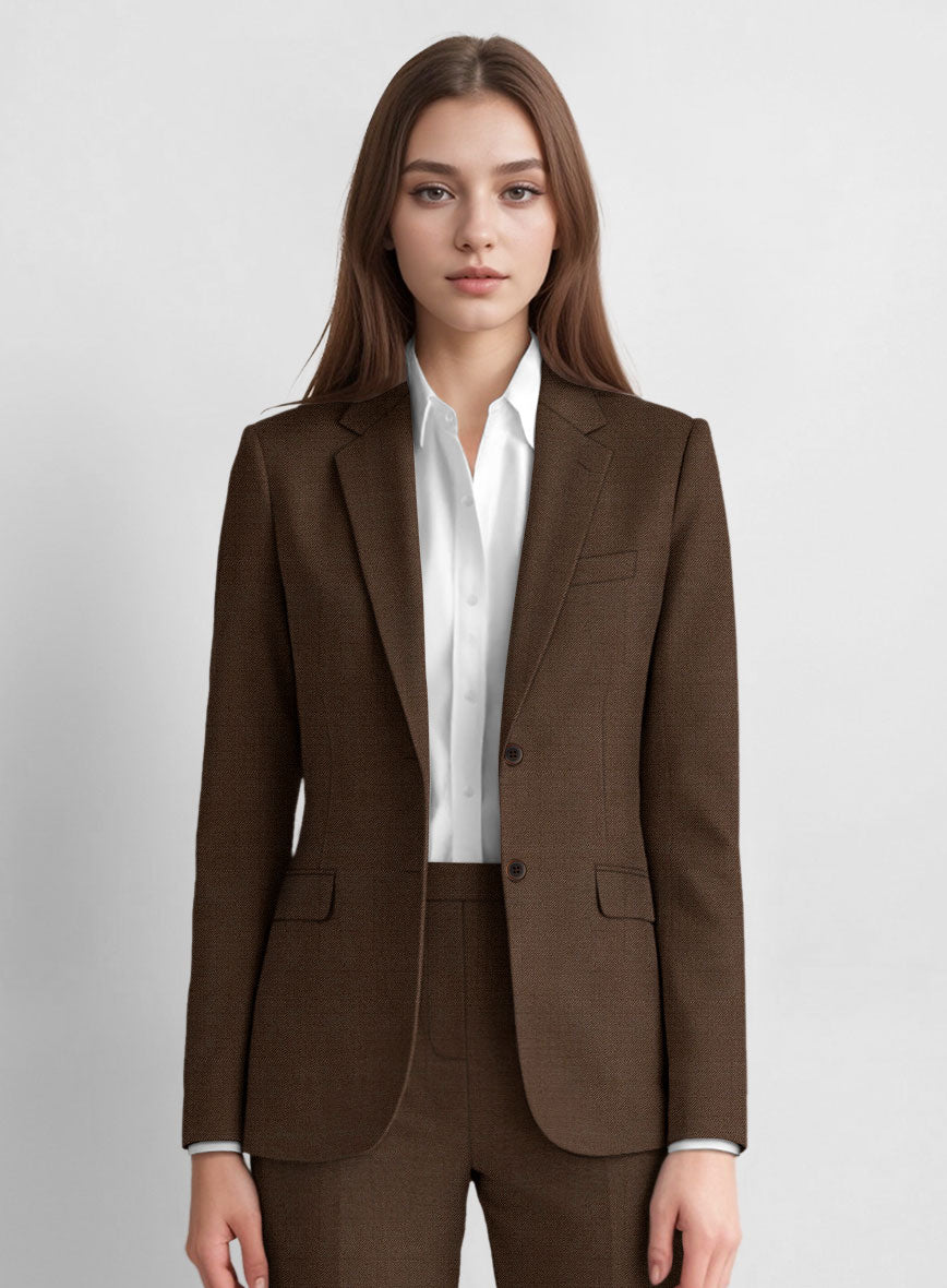 Women's Worsted Brown Wool Suit - StudioSuits