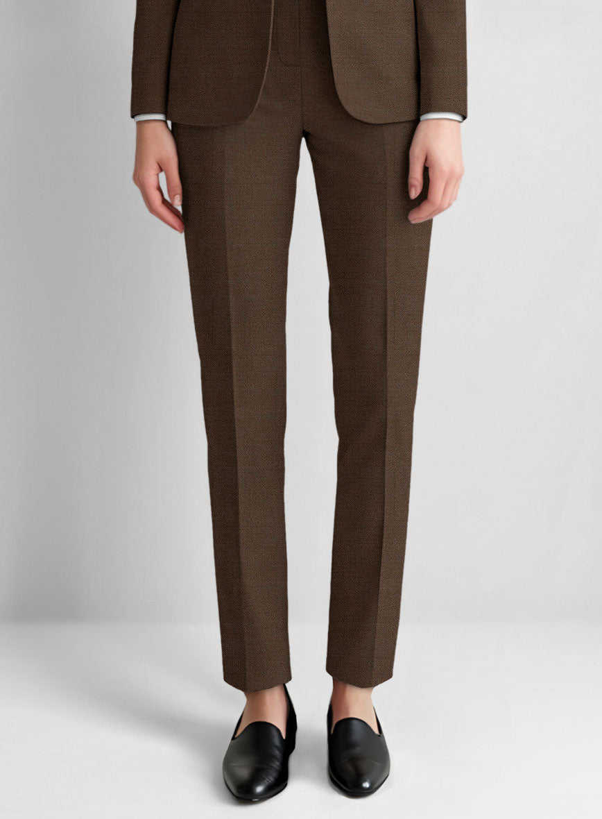 Women's Worsted Brown Wool Pants - StudioSuits
