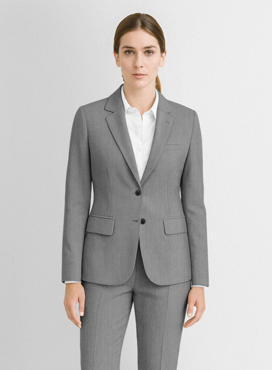 Women's Worsted Light Gray Wool Suit - StudioSuits