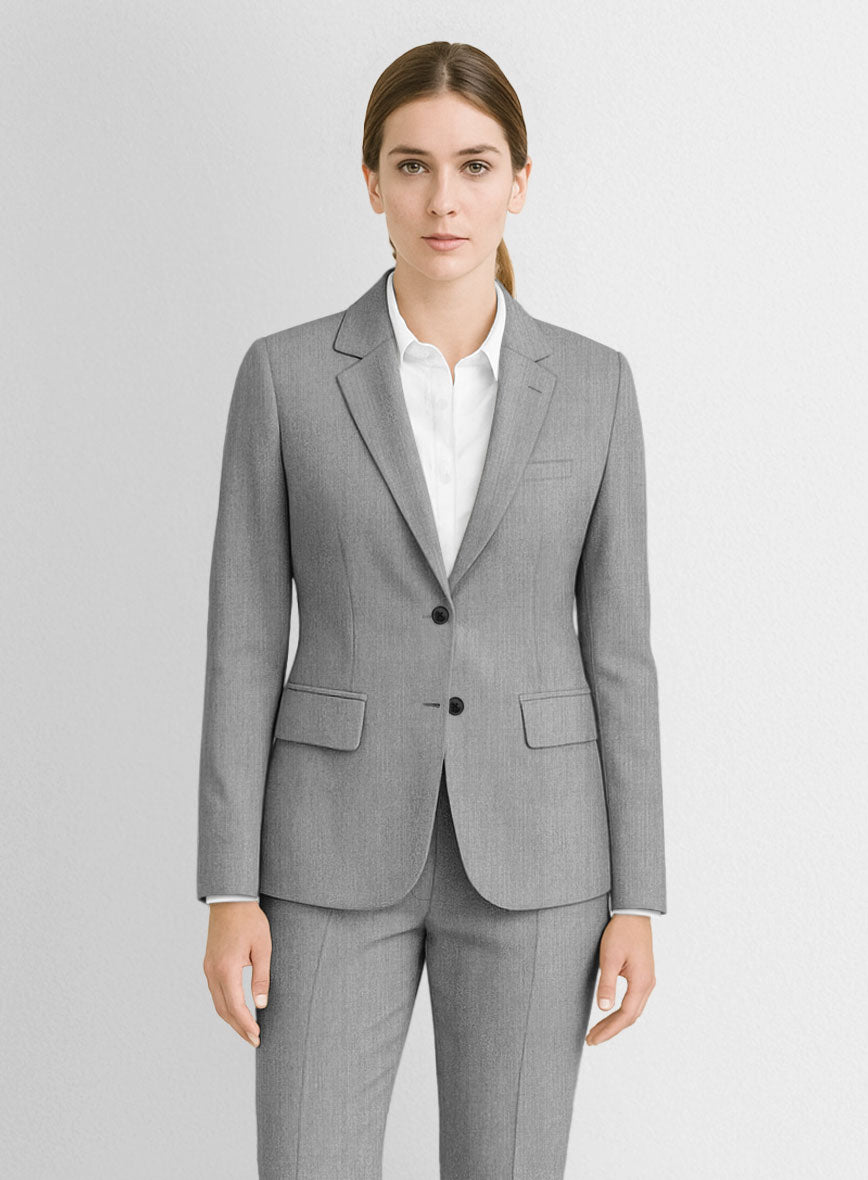 Women's Worsted Light Gray Wool Jacket - StudioSuits