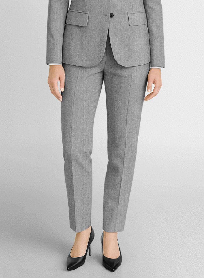 Women's Worsted Light Gray Wool Pants - StudioSuits