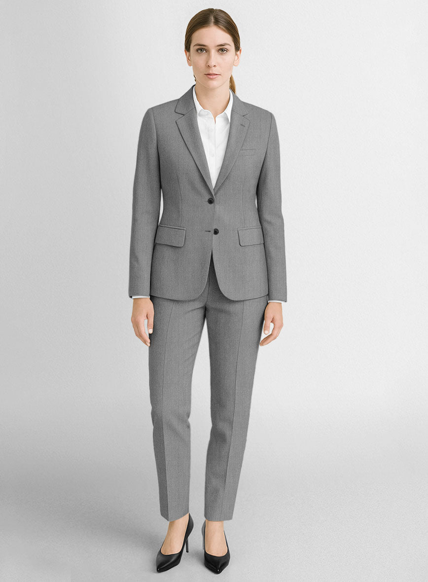 Women's Worsted Light Gray Wool Suit - StudioSuits
