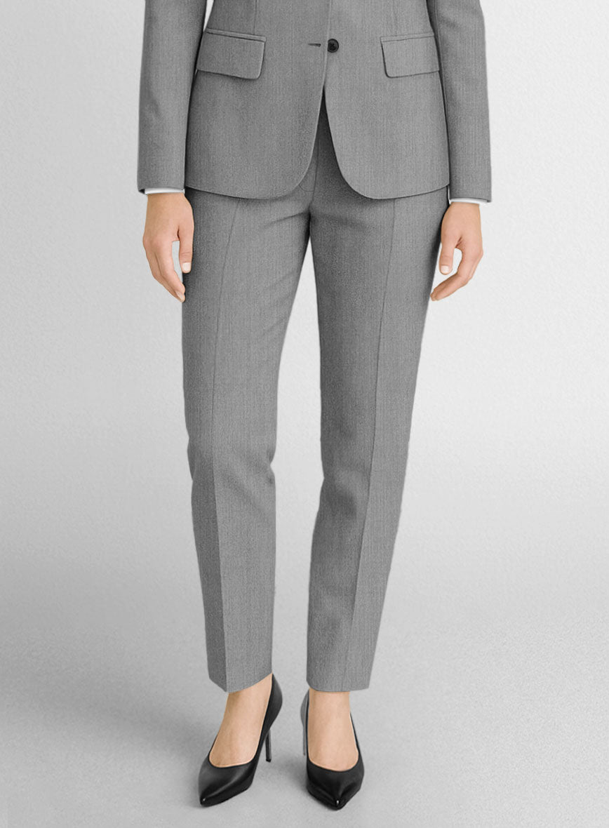 Women's Worsted Light Gray Wool Suit - StudioSuits