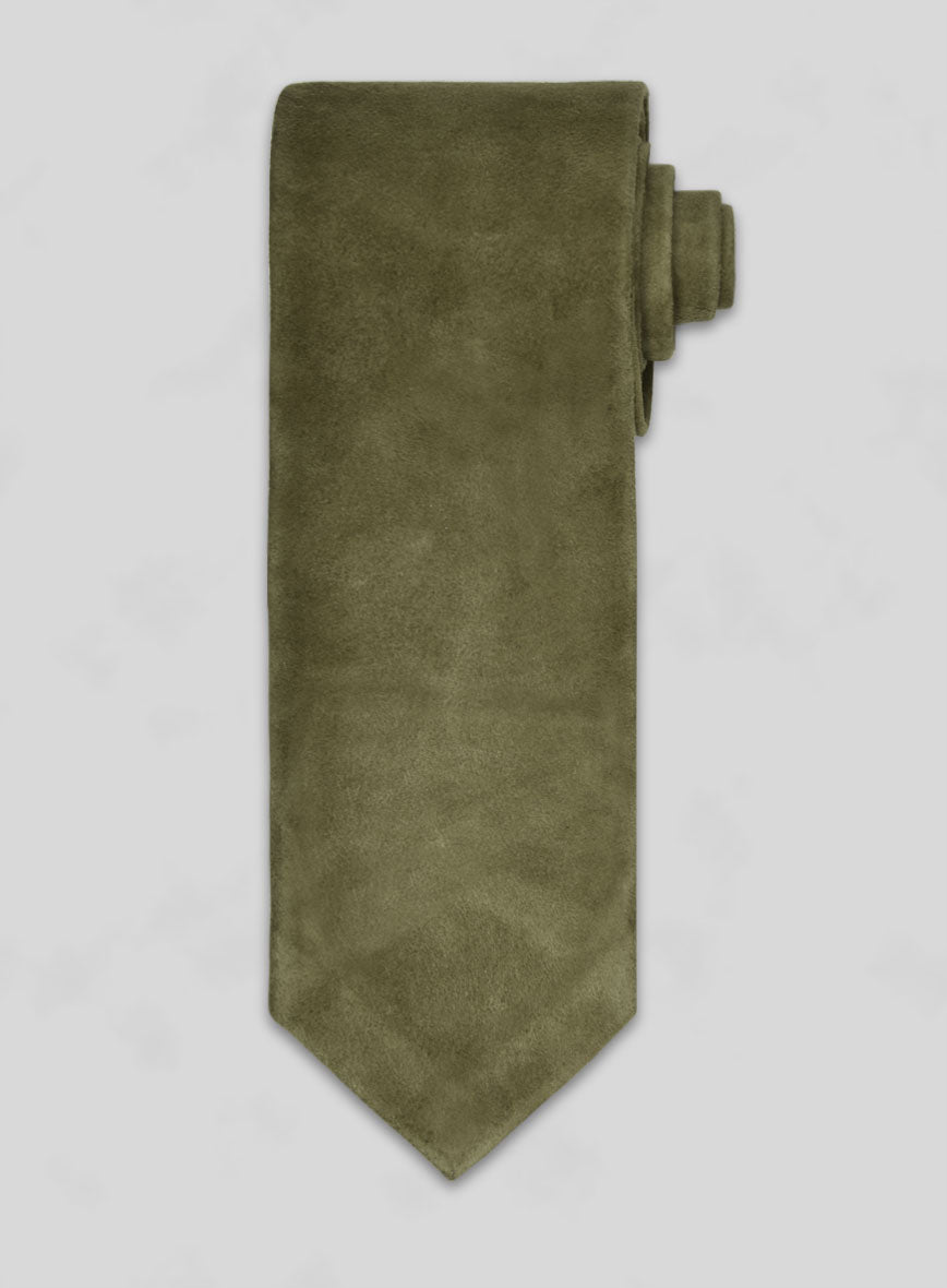 Woodland Green Suede Leather Tie - StudioSuits