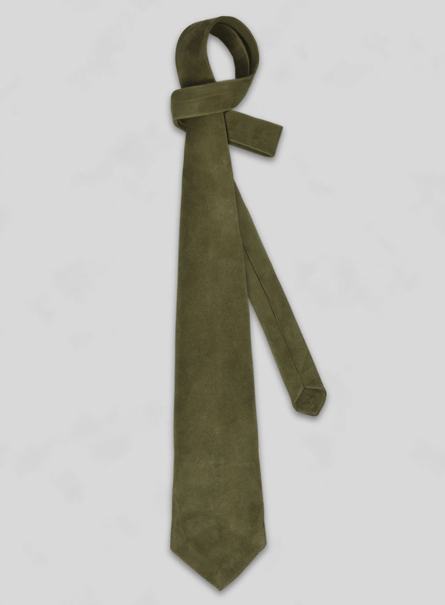 Woodland Green Suede Leather Tie - StudioSuits