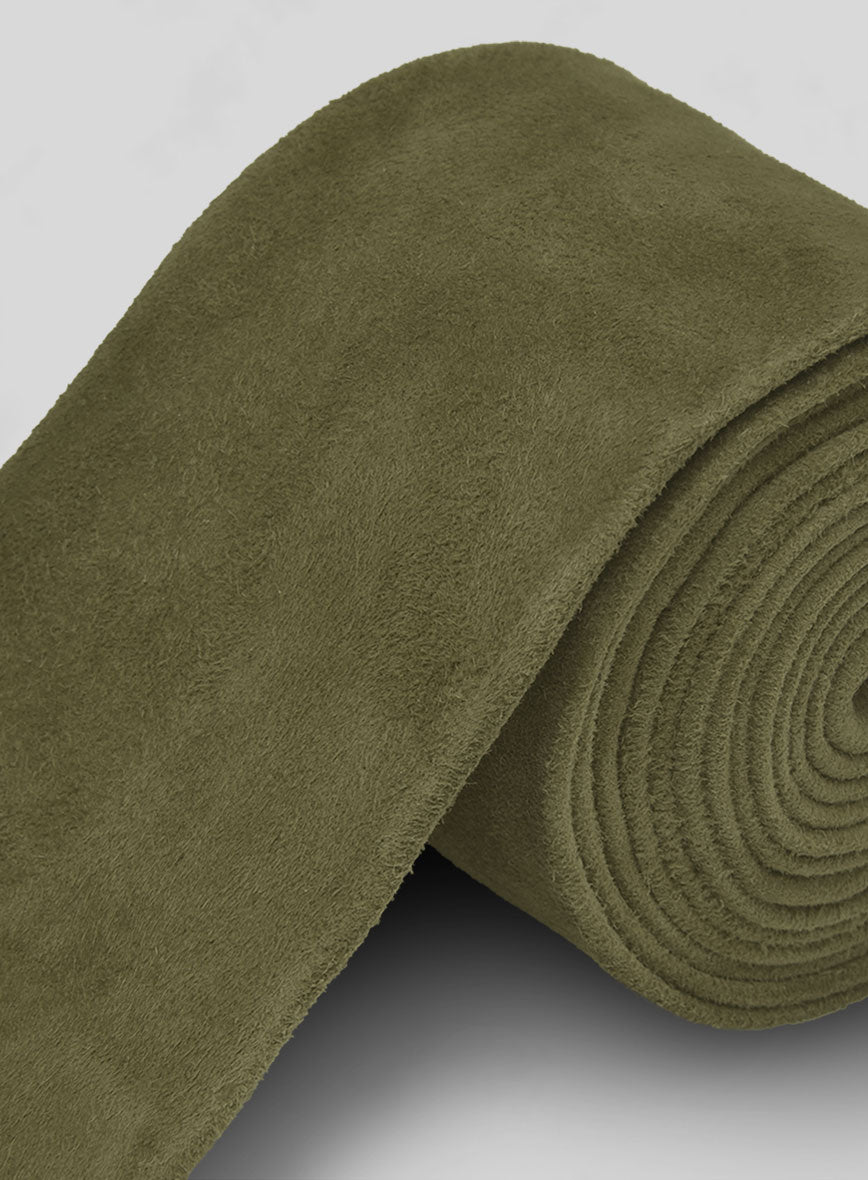 Woodland Green Suede Leather Tie - StudioSuits