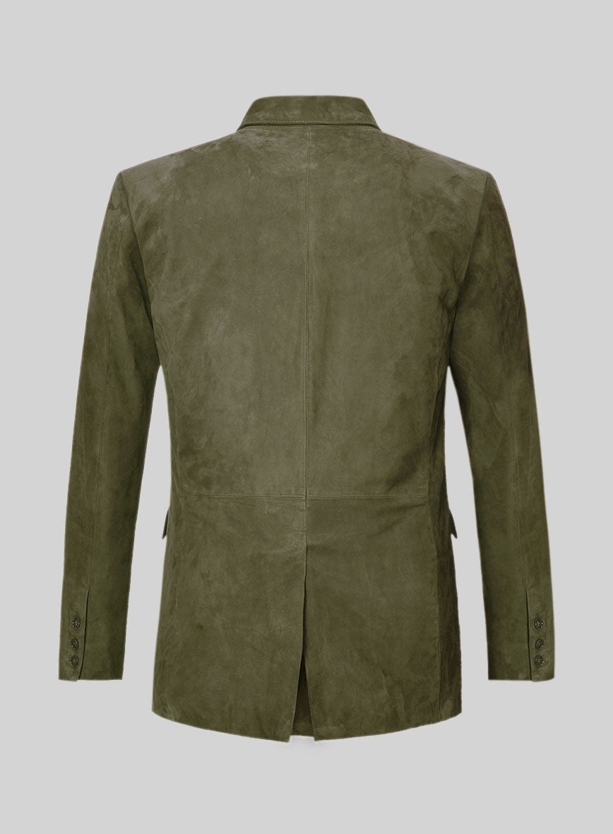 Woodland Green Suede Double Breasted Leather Blazer - StudioSuits
