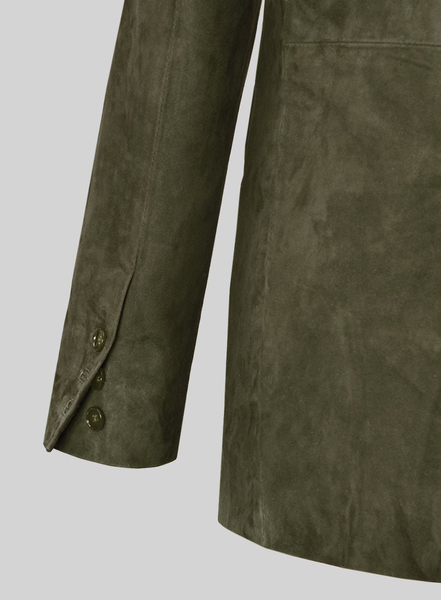 Woodland Green Suede Double Breasted Leather Blazer - StudioSuits