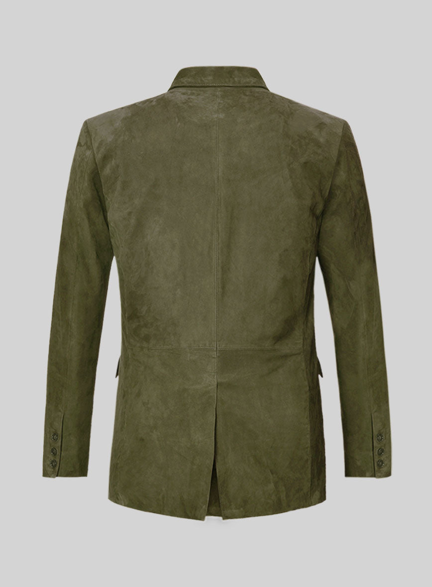 Woodland Green Suede Double Breasted Leather Blazer - StudioSuits