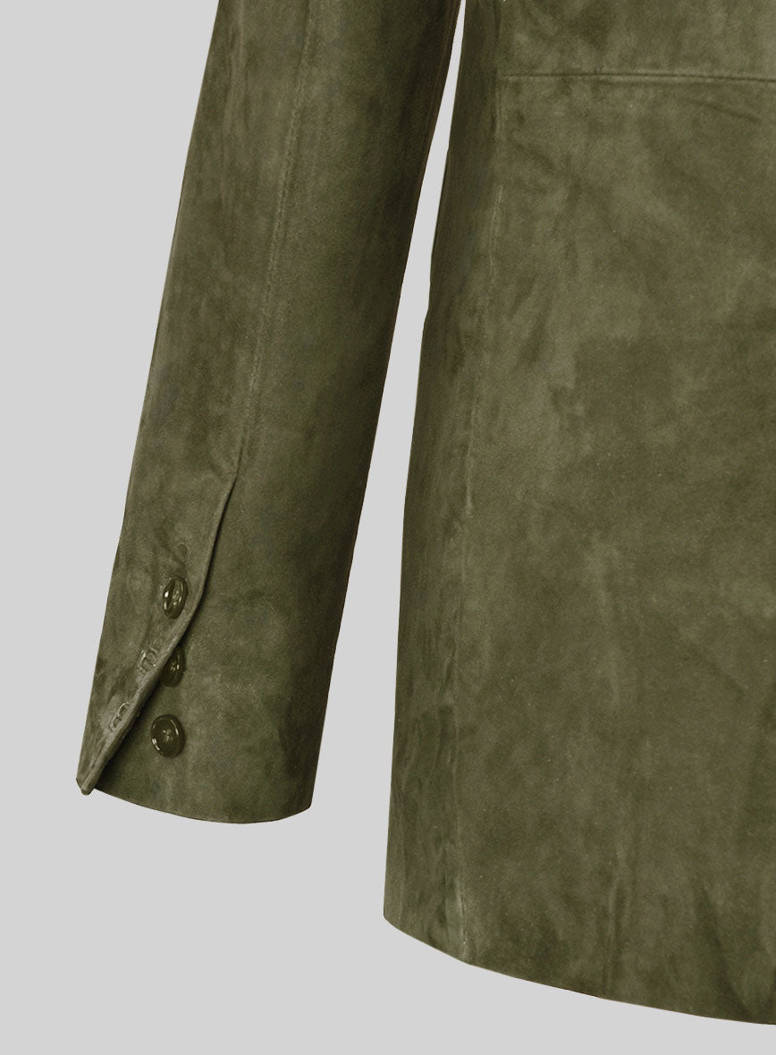 Woodland Green Suede Double Breasted Leather Blazer - StudioSuits