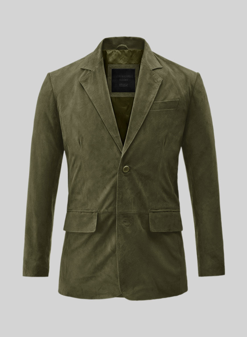 Woodland Green Suede Leather Blazer - StudioSuits