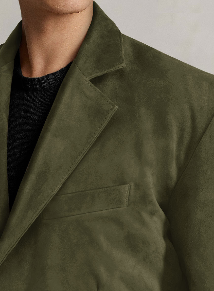 Woodland Green Suede Leather Blazer - StudioSuits