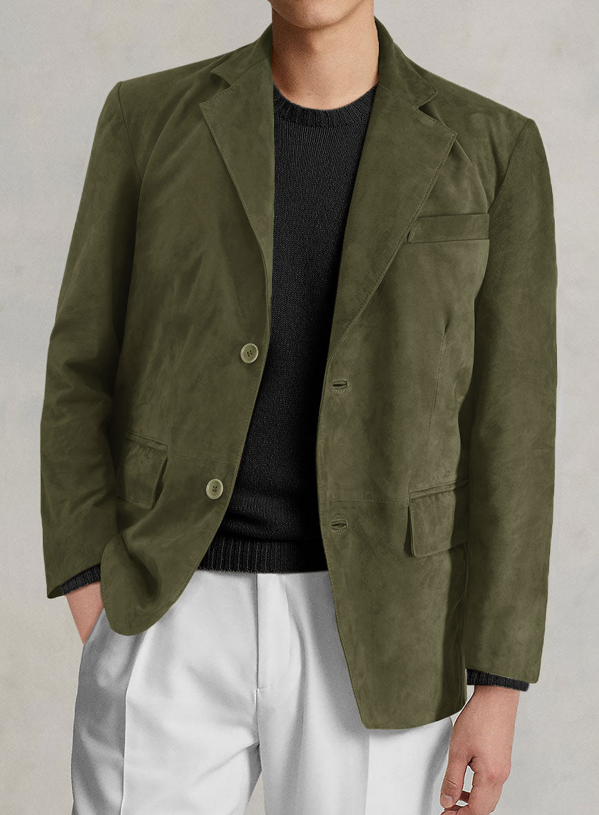 Woodland Green Suede Leather Blazer - StudioSuits