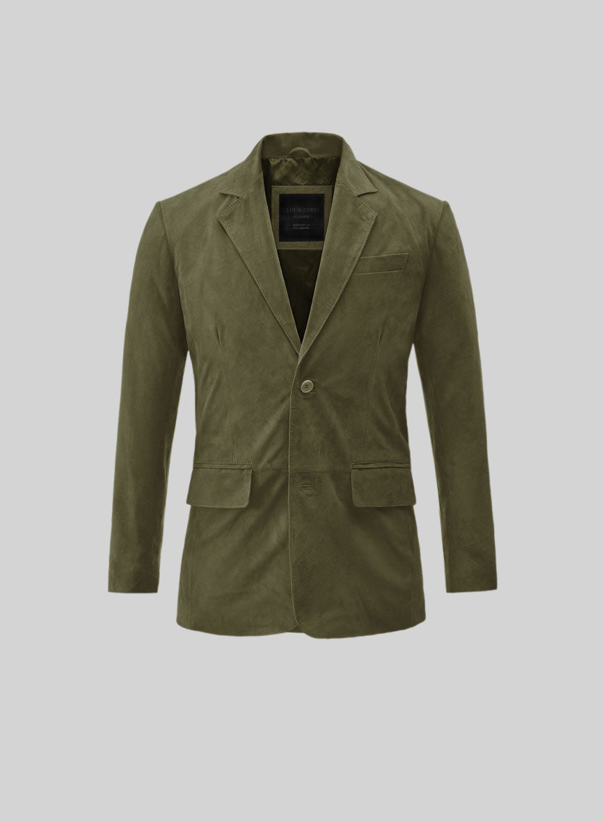 Woodland Green Suede Leather Blazer - StudioSuits