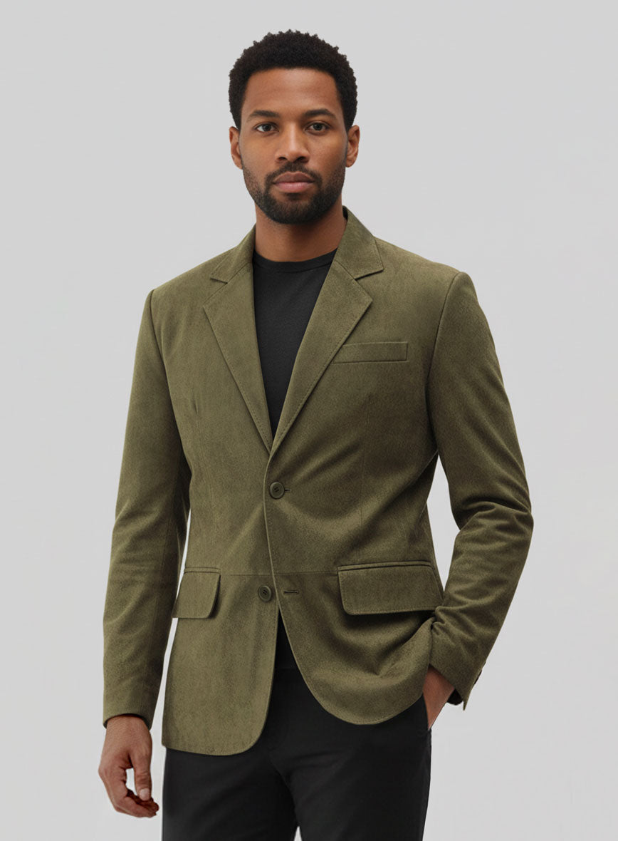 Woodland Green Suede Leather Blazer - StudioSuits