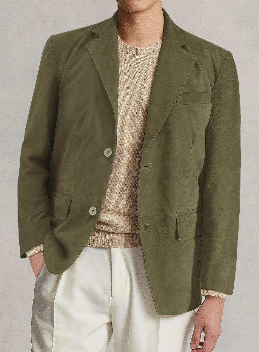 Woodland Green Suede Leather Blazer - StudioSuits