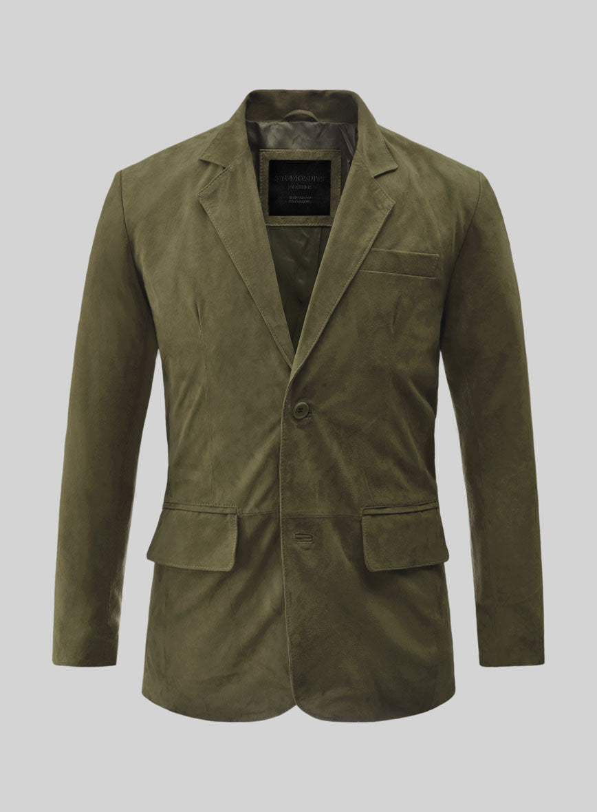 Woodland Green Suede Leather Blazer - StudioSuits