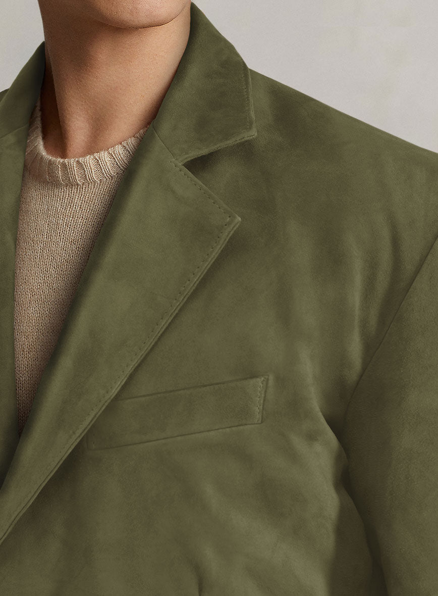 Woodland Green Suede Leather Blazer - StudioSuits