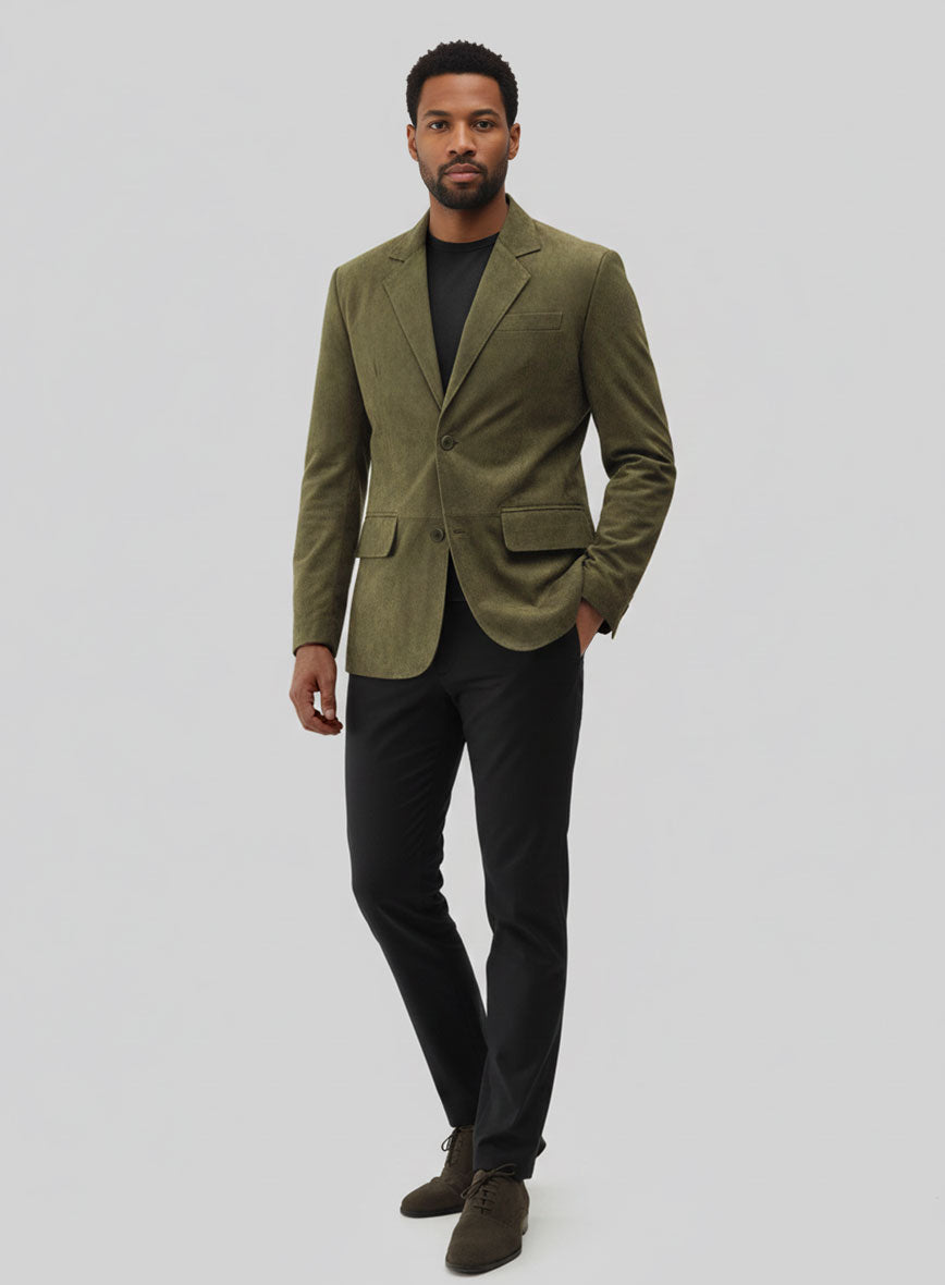 Woodland Green Suede Leather Blazer - StudioSuits
