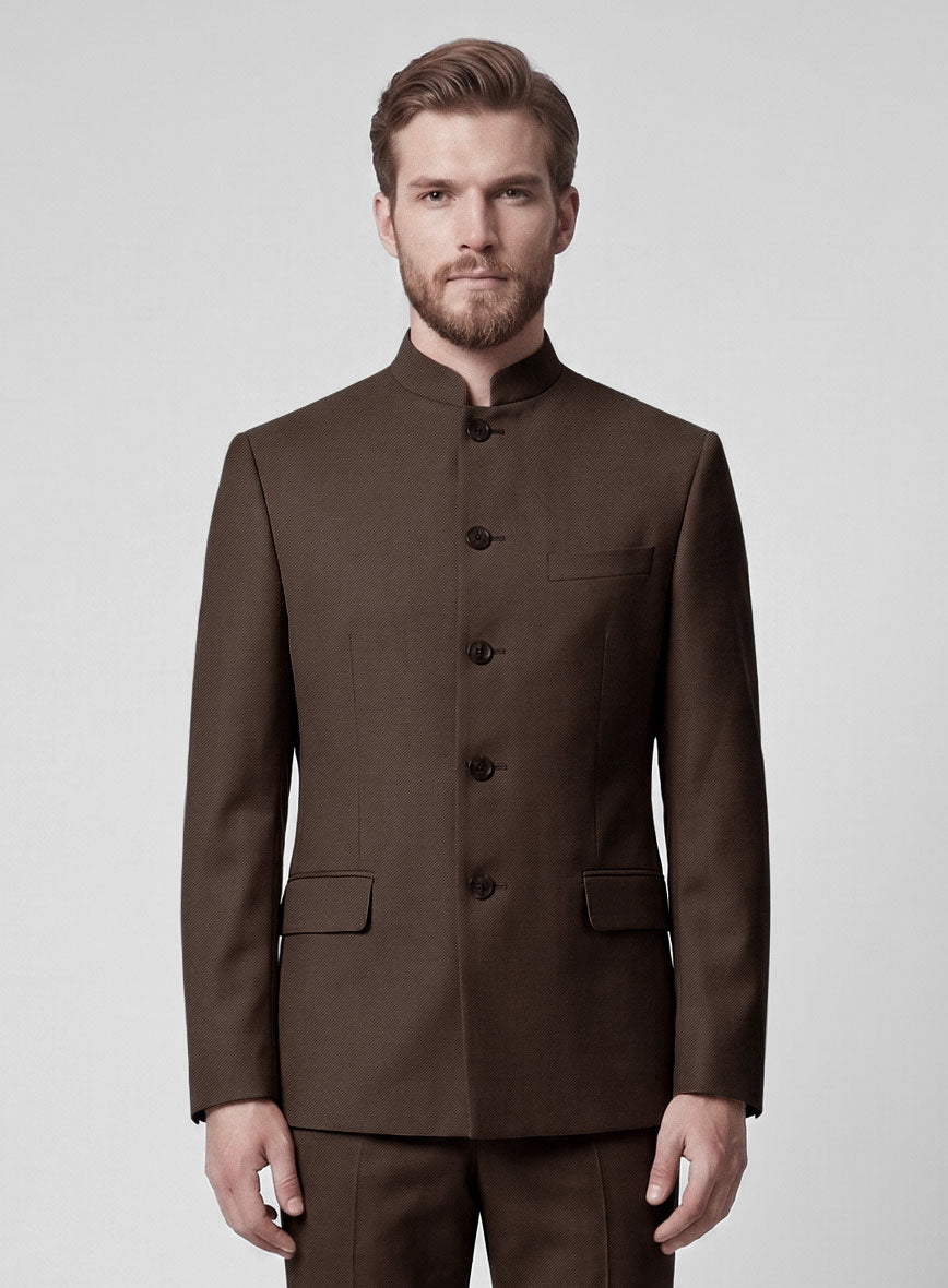 Worsted Brown Wool Nehru Jacket - StudioSuits