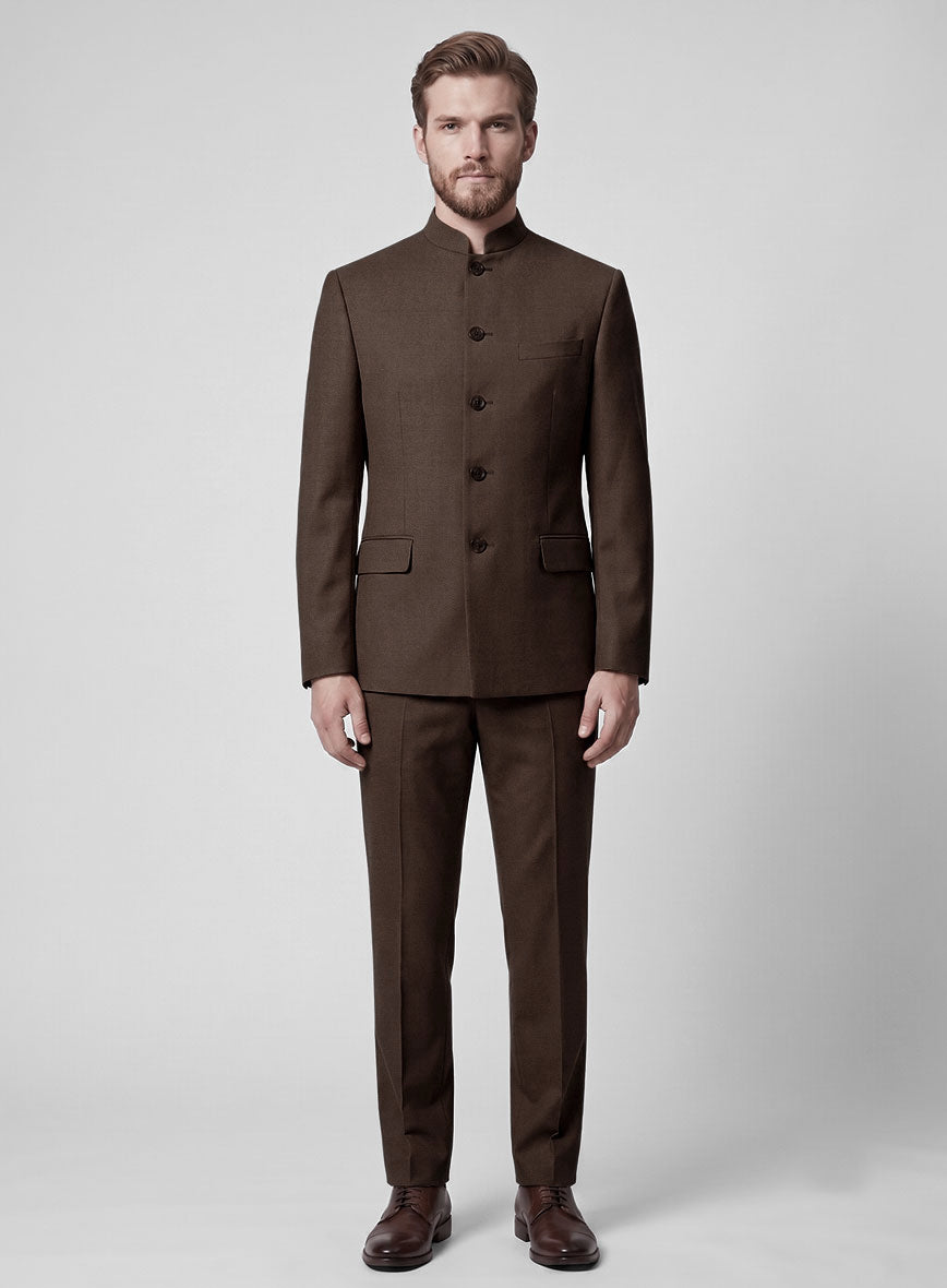 Worsted Brown Wool Nehru Jacket - StudioSuits