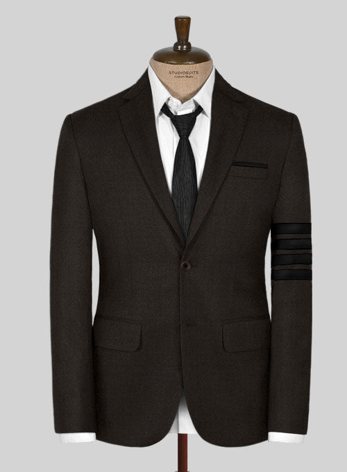 Worsted Dark Brown Wool Black Bar Jacket - StudioSuits