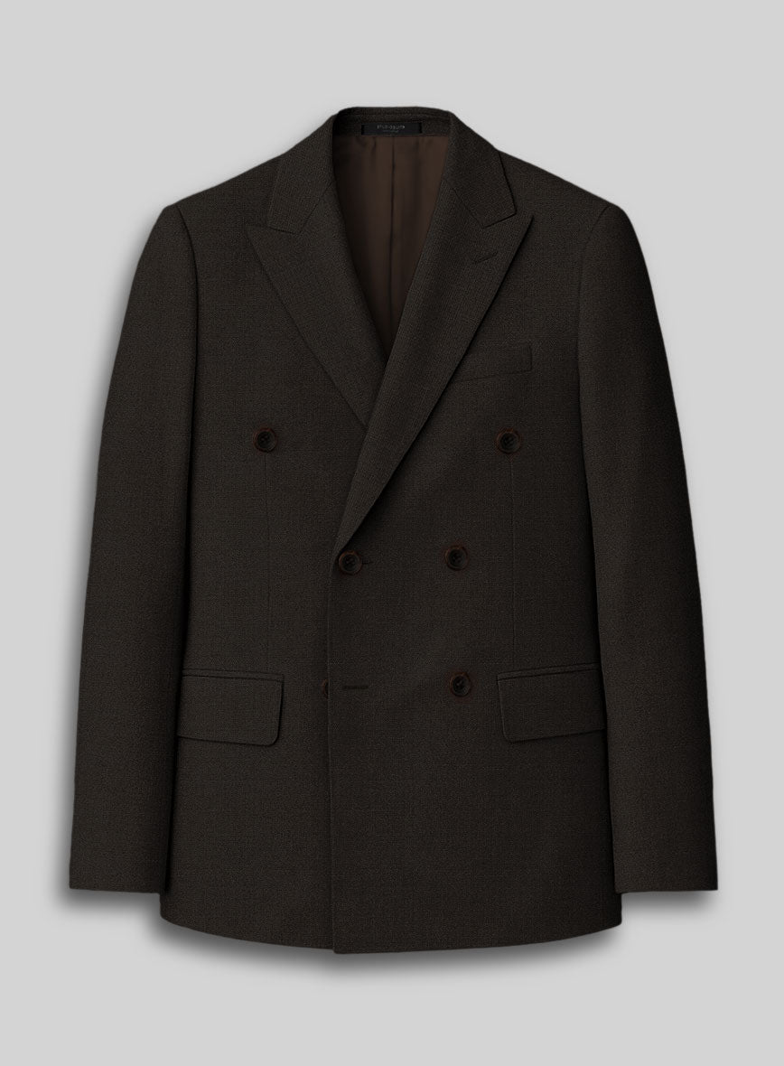 Worsted Dark Brown Wool Double Breasted Jacket - StudioSuits