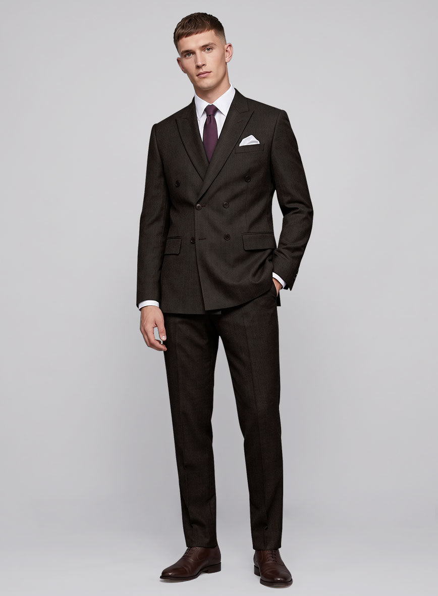 Worsted Dark Brown Wool Double Breasted Suit - StudioSuits