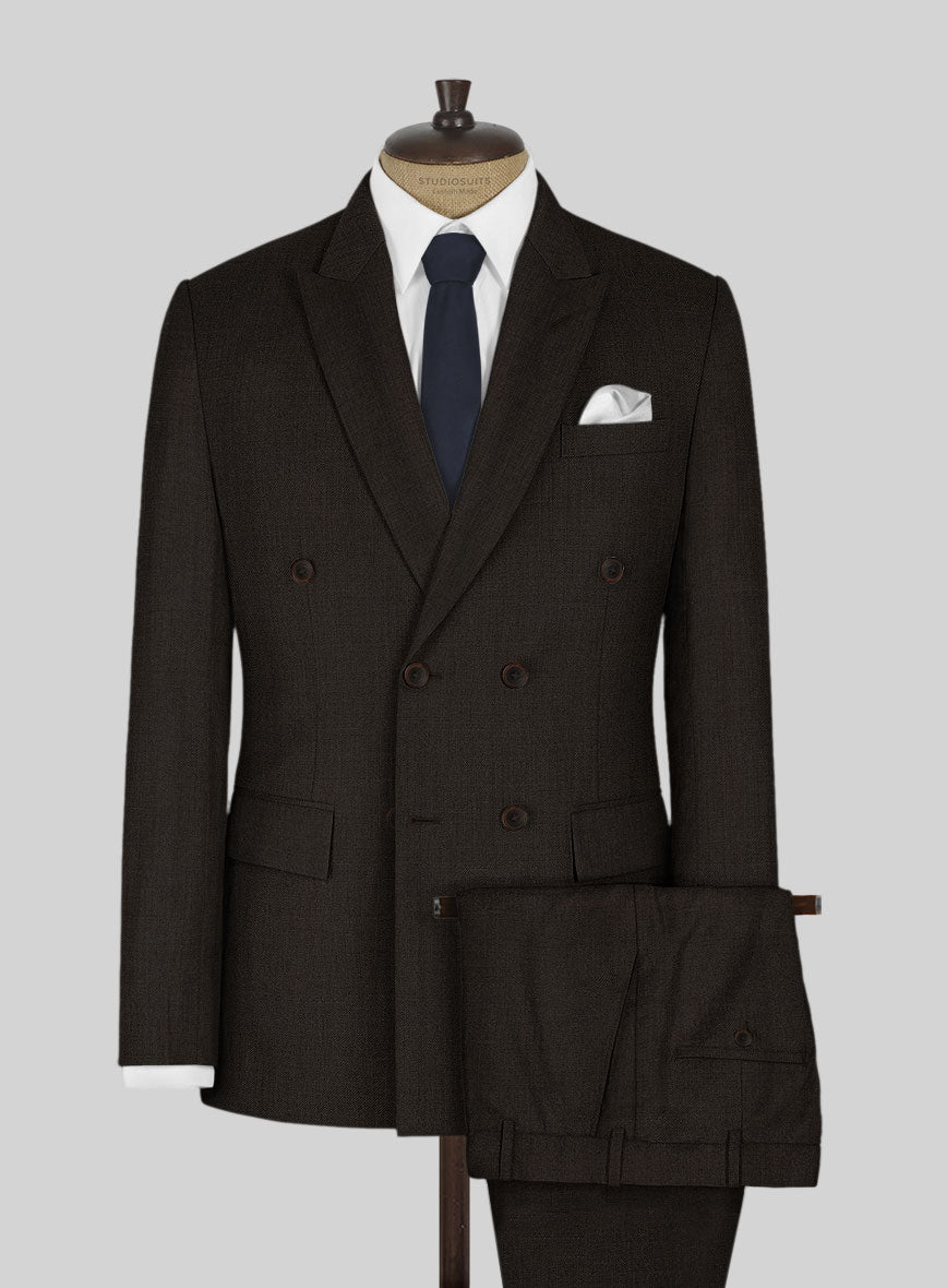 Worsted Dark Brown Wool Double Breasted Suit - StudioSuits
