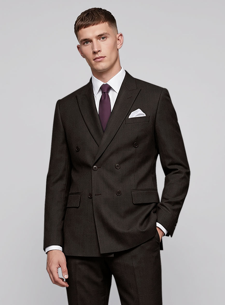 Worsted Dark Brown Wool Double Breasted Suit - StudioSuits