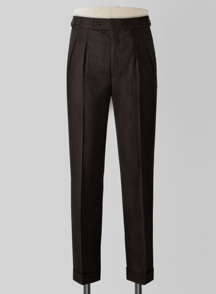 Worsted Dark Brown Wool Highland Trousers - StudioSuits
