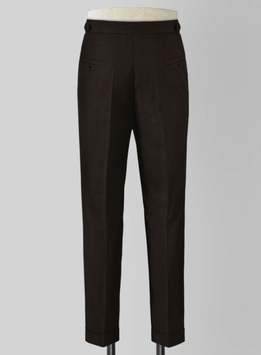 Worsted Dark Brown Wool Highland Trousers - StudioSuits