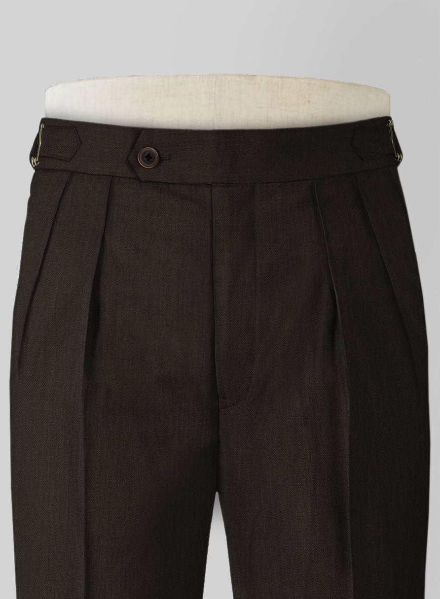 Worsted Dark Brown Wool Highland Trousers - StudioSuits