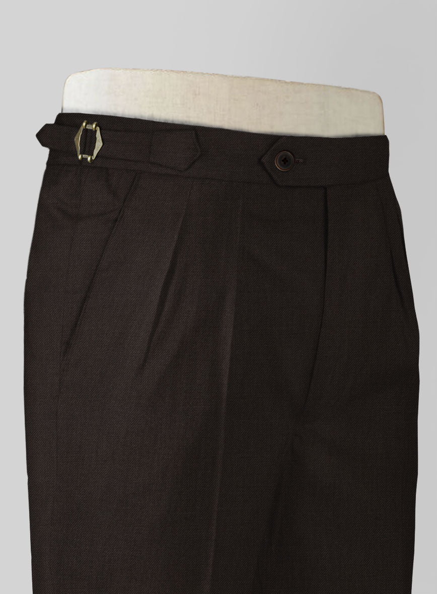 Worsted Dark Brown Wool Highland Trousers - StudioSuits