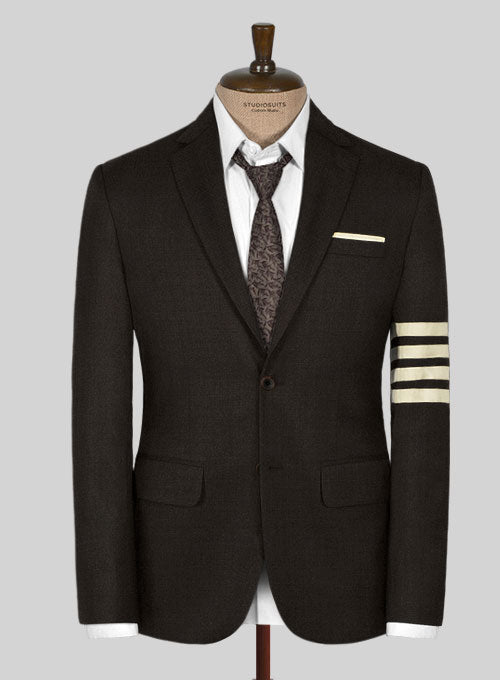 Worsted Dark Brown Wool Ivory Bar Jacket - StudioSuits