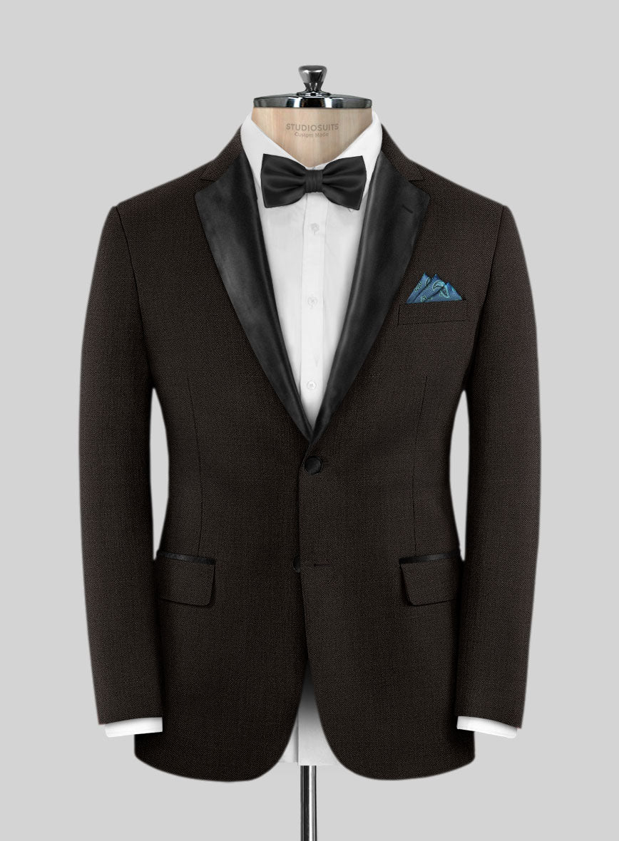 Worsted Dark Brown Wool Tuxedo Jacket - StudioSuits