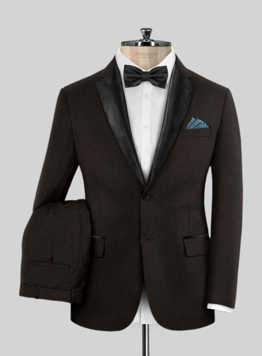 Worsted Dark Brown Wool Tuxedo Suit - StudioSuits