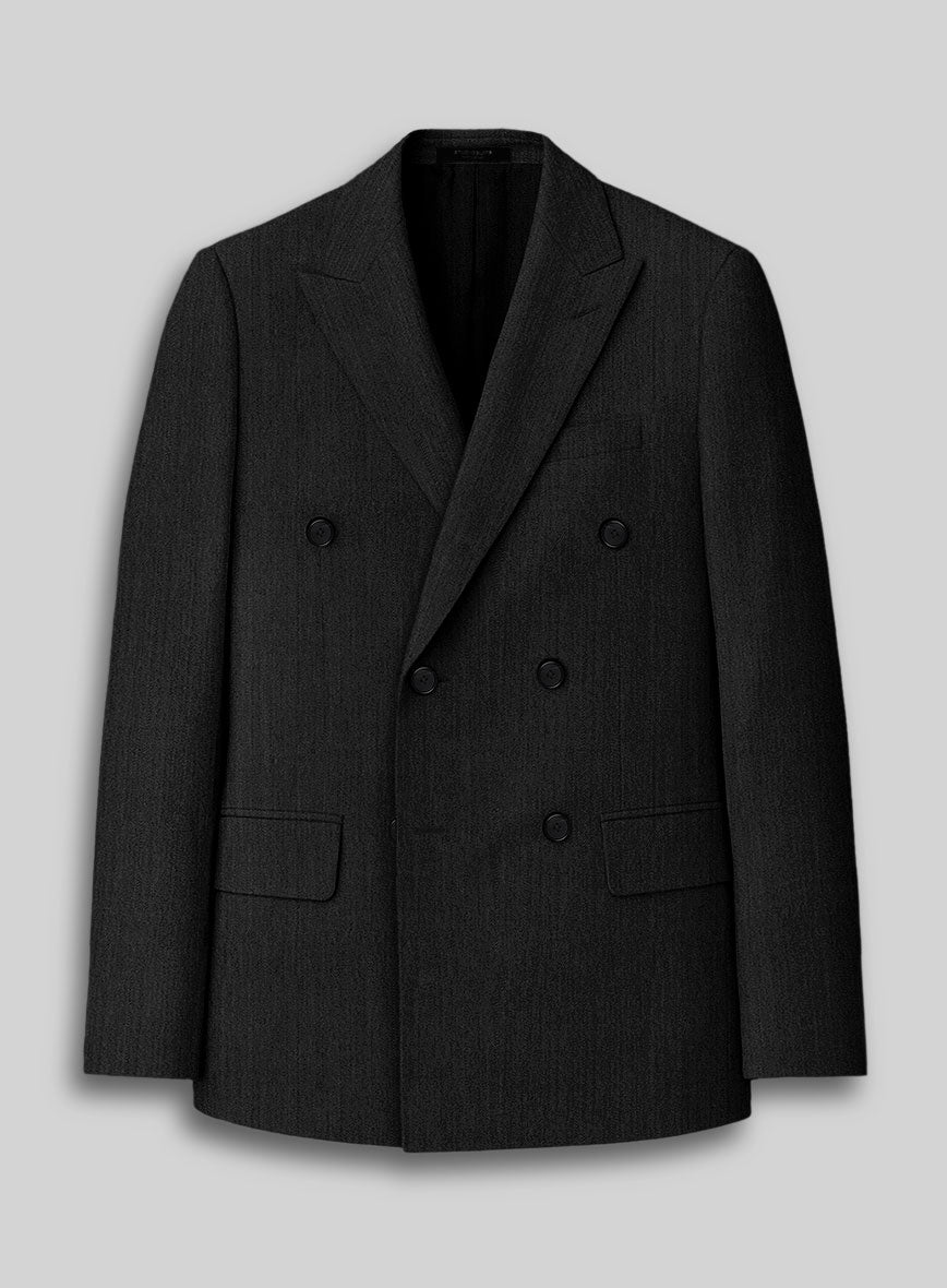 Worsted Dark Charcoal Wool Double Breasted Suit - StudioSuits