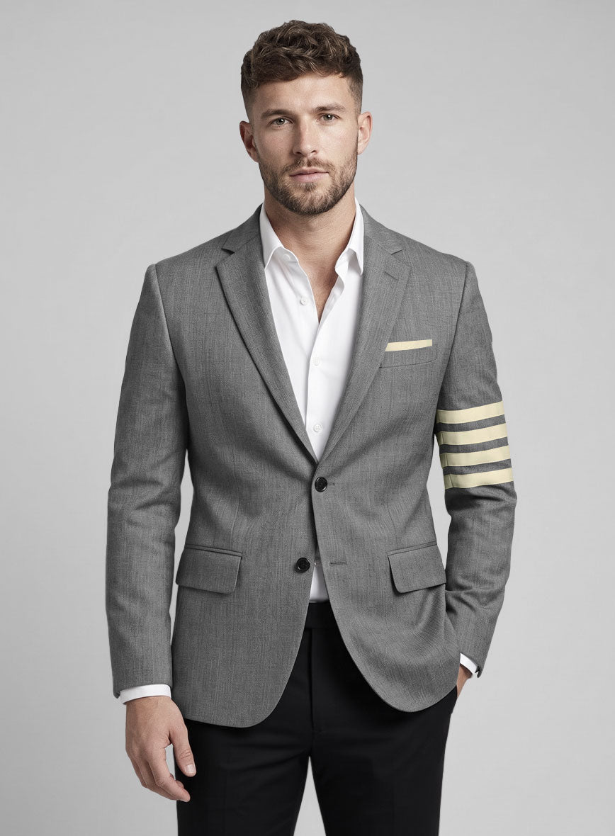Worsted Light Gray Wool Ivory Bar Jacket - StudioSuits