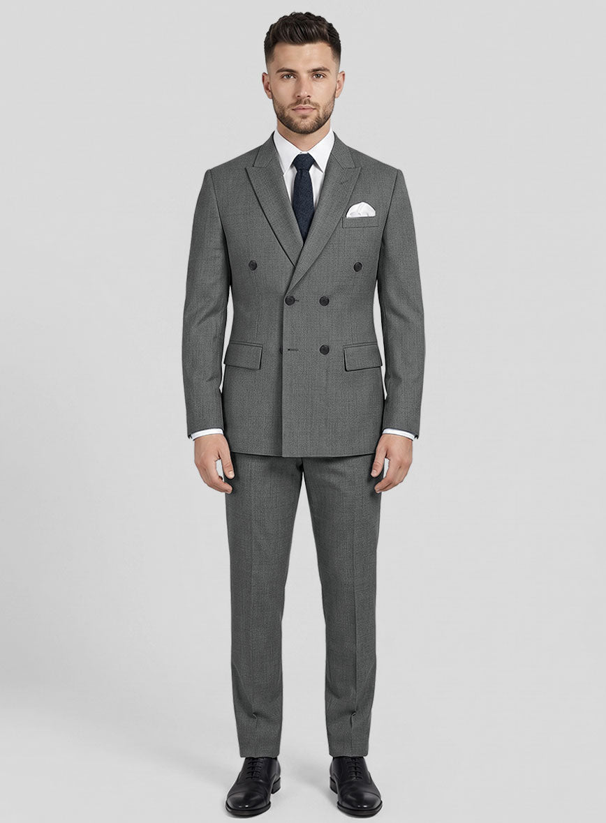 Worsted Mid Charcoal Wool Double Breasted Suit - StudioSuits