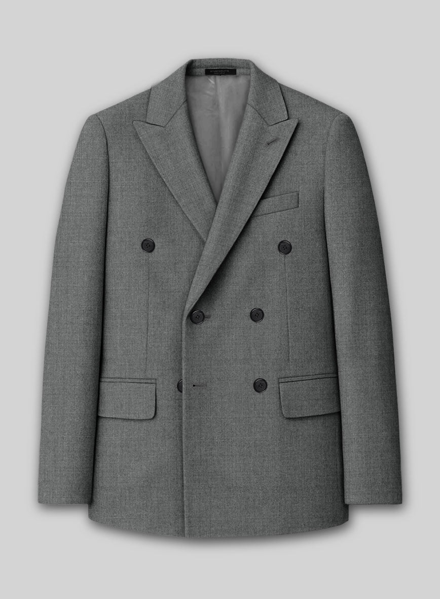 Worsted Mid Charcoal Wool Double Breasted Jacket - StudioSuits