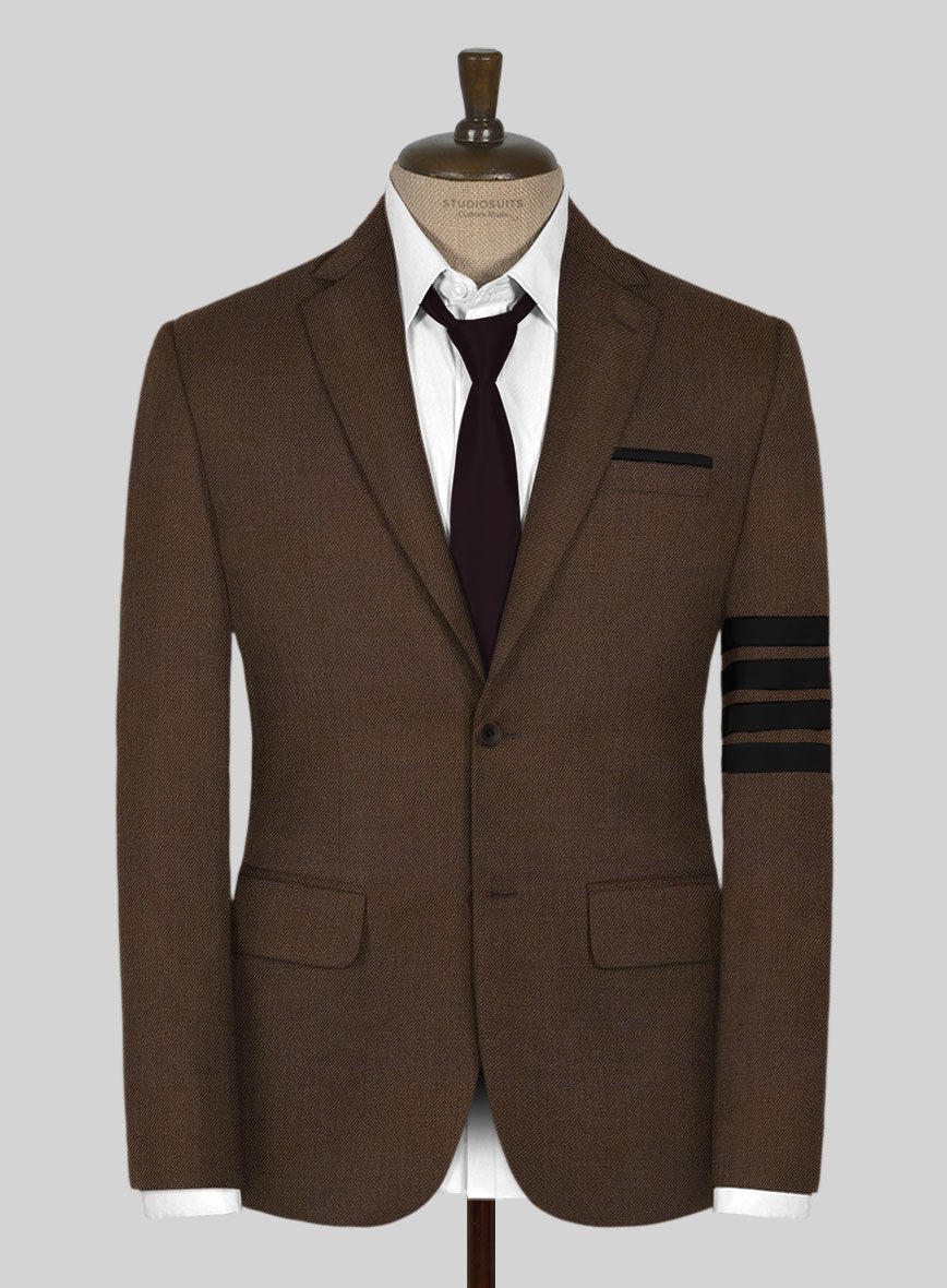 Worsted Brown Wool Black Bar Jacket - StudioSuits
