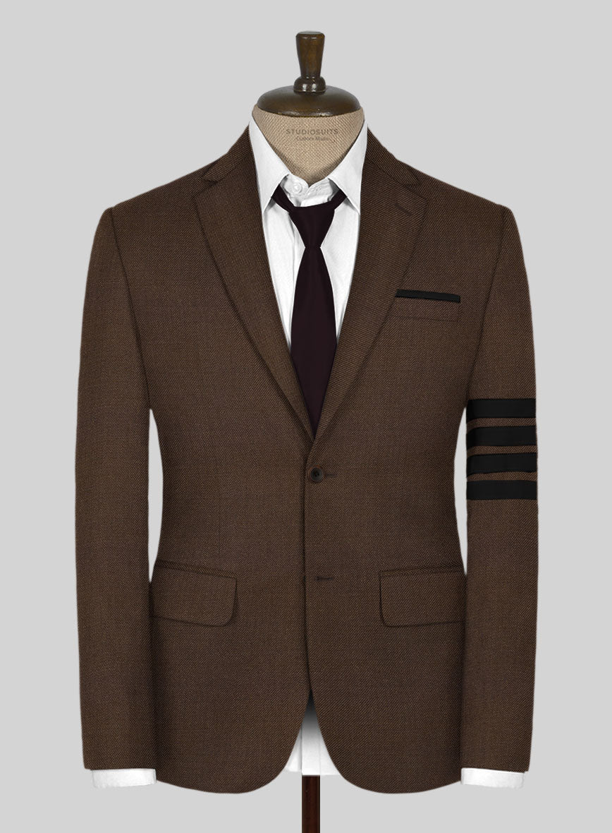 Worsted Brown Wool Black Bar Jacket - StudioSuits