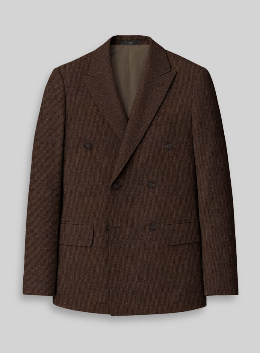 Worsted Brown Wool Double Breasted Jacket - StudioSuits