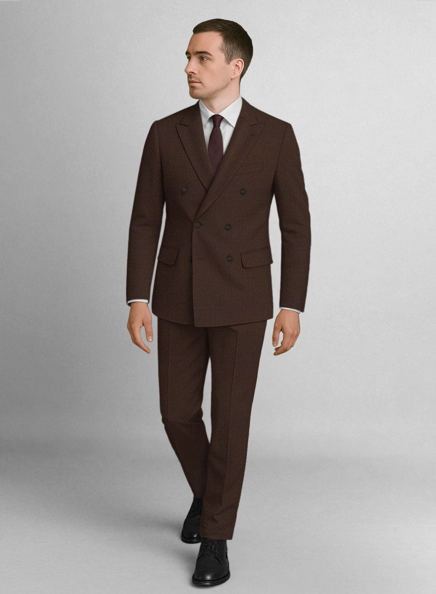 Worsted Brown Wool Double Breasted Suit - StudioSuits