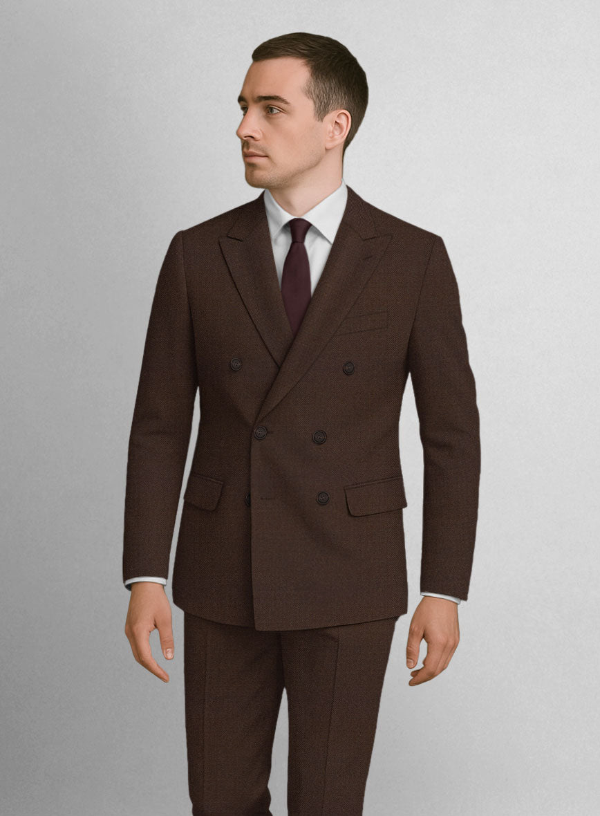 Worsted Brown Wool Double Breasted Jacket - StudioSuits