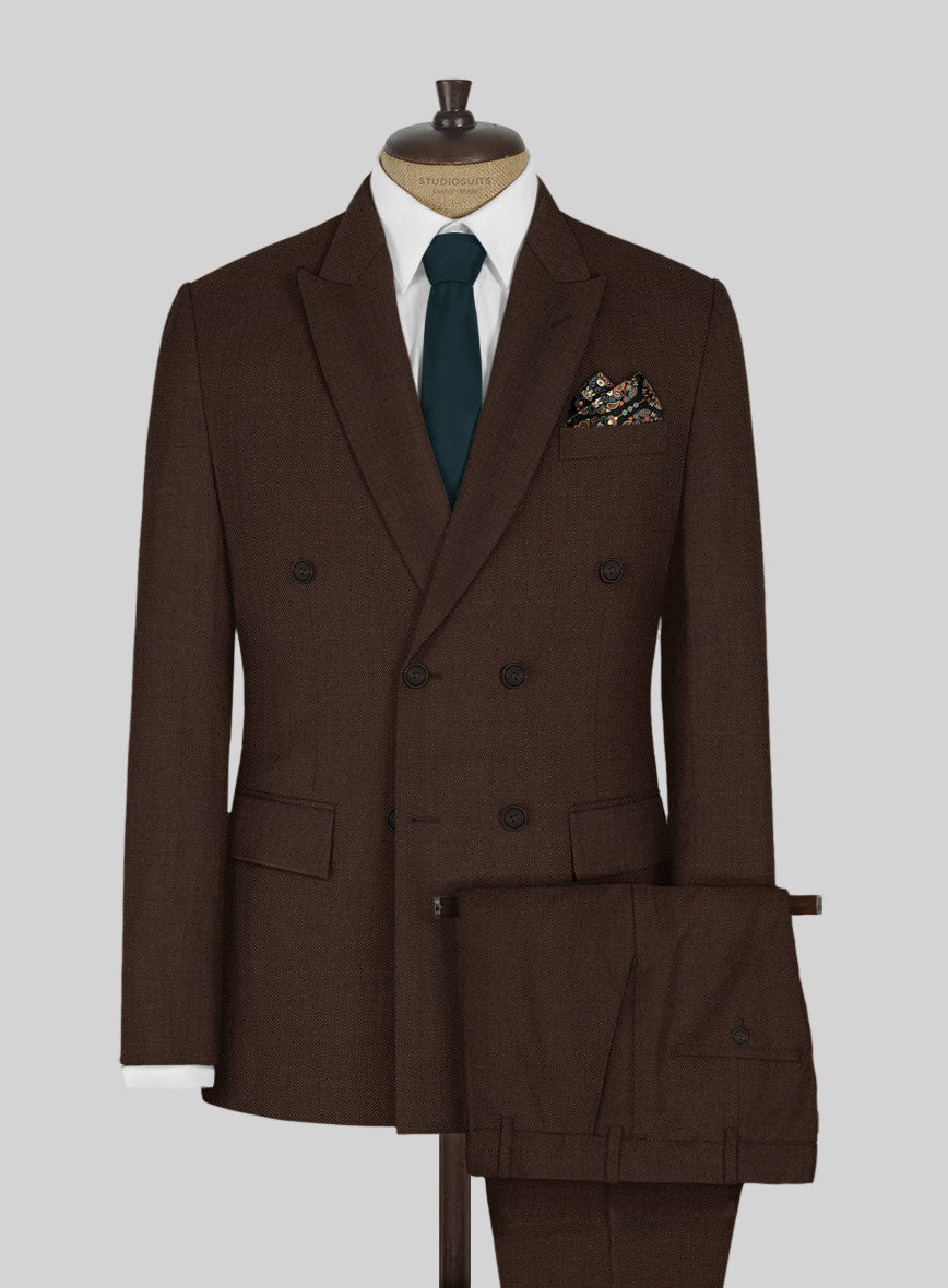 Worsted Brown Wool Double Breasted Suit - StudioSuits