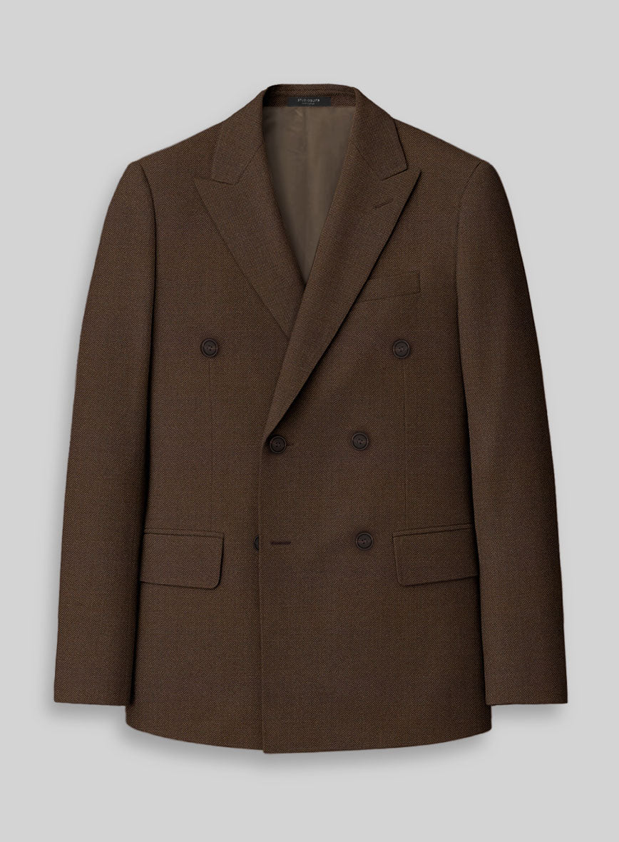Worsted Brown Wool Double Breasted Jacket - StudioSuits