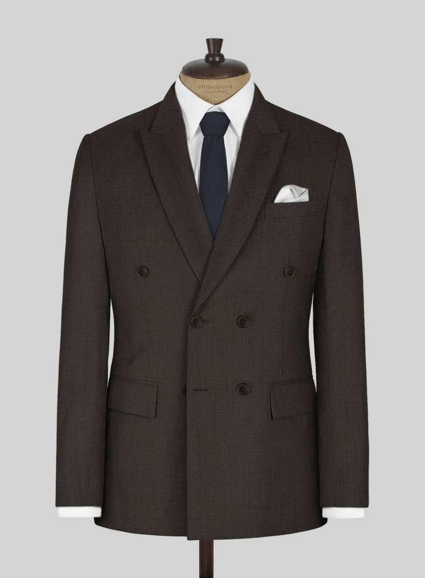 Worsted Dark Brown Wool Double Breasted Suit – StudioSuits